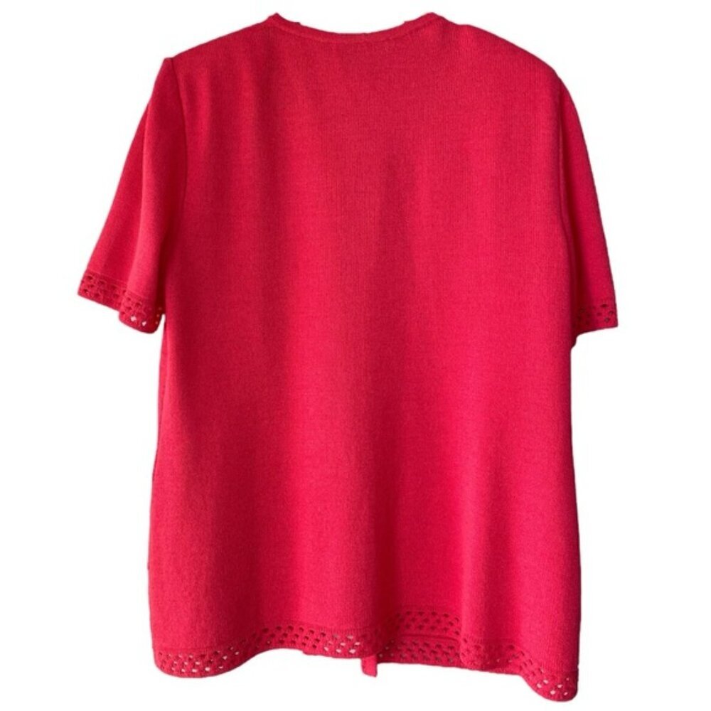 SOLD ST.JOHN for Holt Renfrew Coral Red Tie Front Cardigan Santana Knit Size 14 - Picture 2 of 7